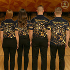 Custom Black Gold Wave Bowling Shirts, Bowling Team Jersey Bowling Tournament