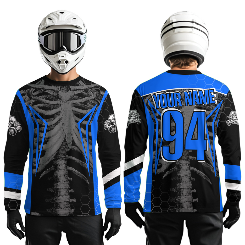 Custom Blue Cool Bone Side by Side Shirts UTV Racing Jersey Motocross Jersey +