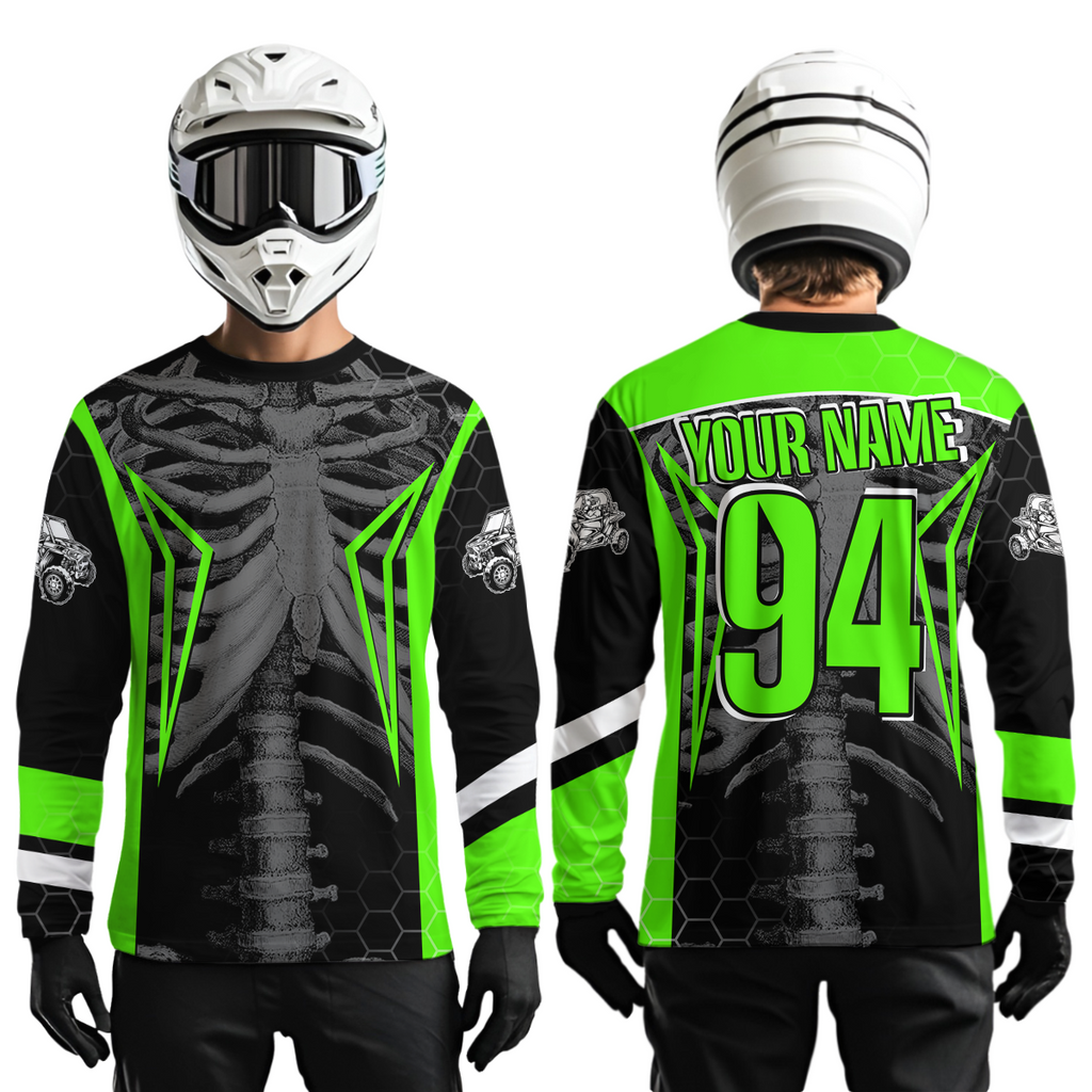 Custom Green Cool Bone Side by Side Shirts UTV Racing Jersey Motocross Jersey +