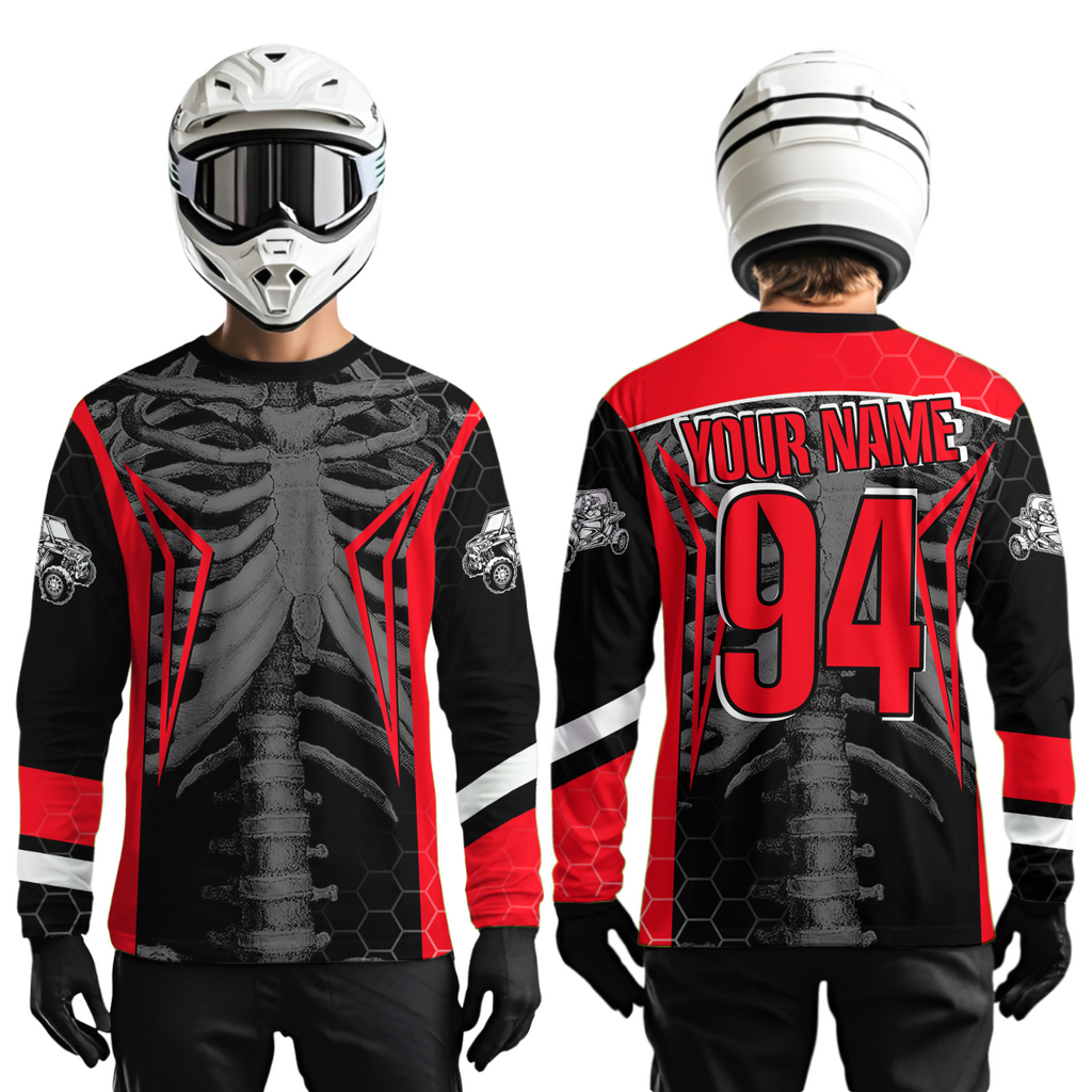 Custom Red Cool Bone Side by Side Shirts UTV Racing Jersey Motocross Jersey +