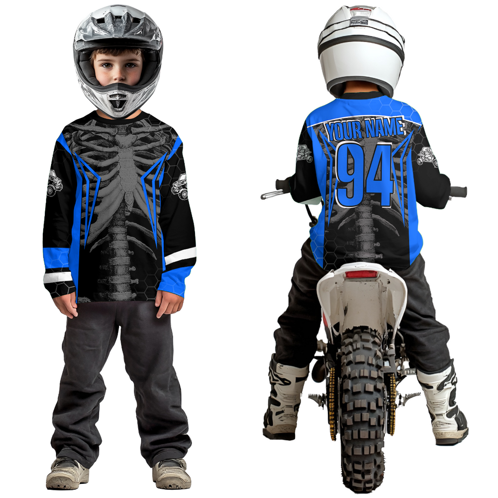 Custom Blue Cool Bone Side by Side Shirts UTV Racing Jersey Motocross Jersey +