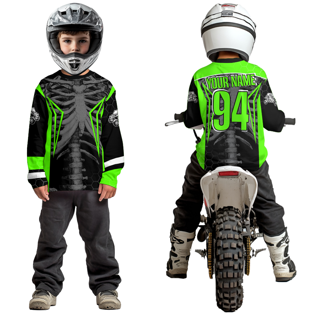 Custom Green Cool Bone Side by Side Shirts UTV Racing Jersey Motocross Jersey +