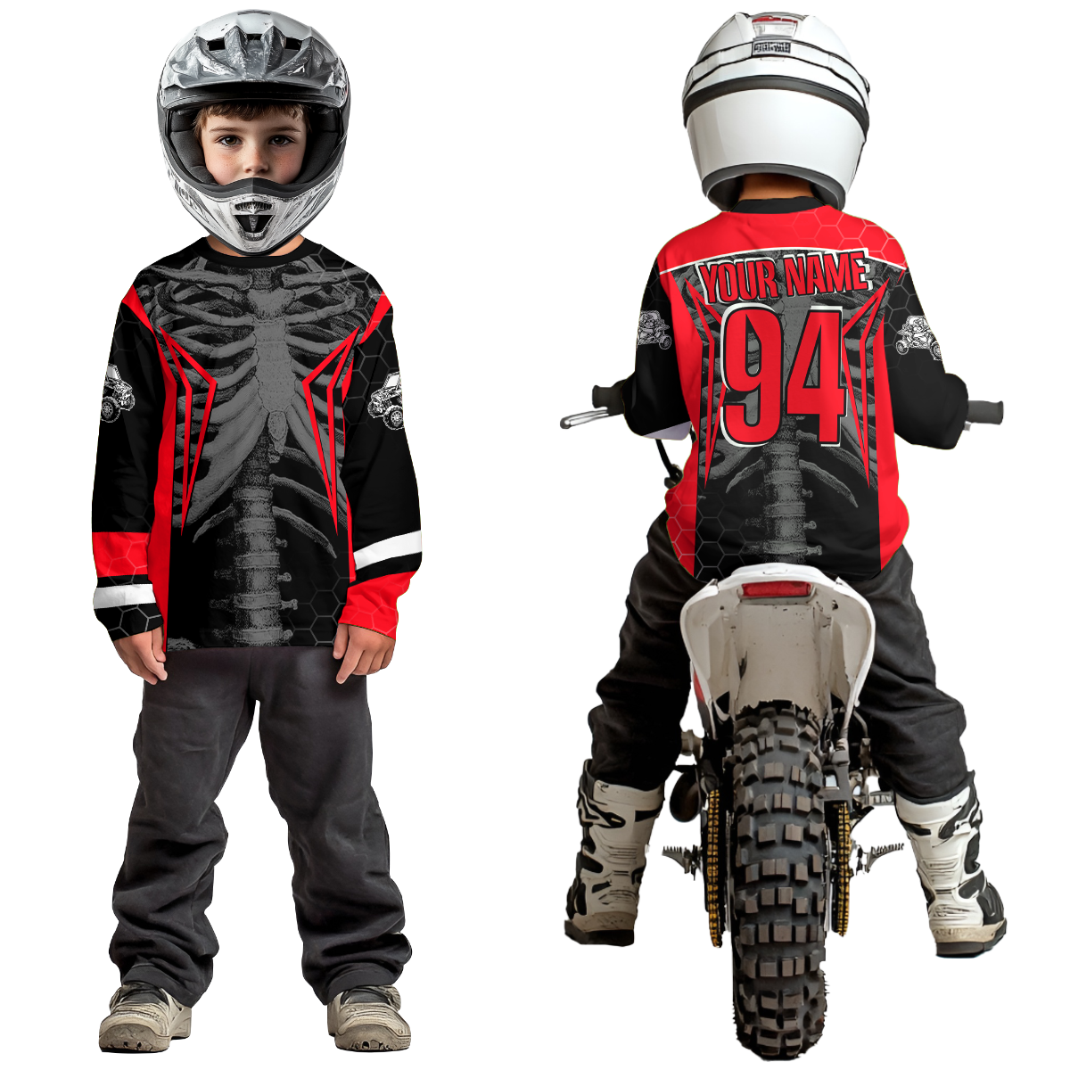 Custom Red Cool Bone Side by Side Shirts UTV Racing Jersey Motocross Jersey +