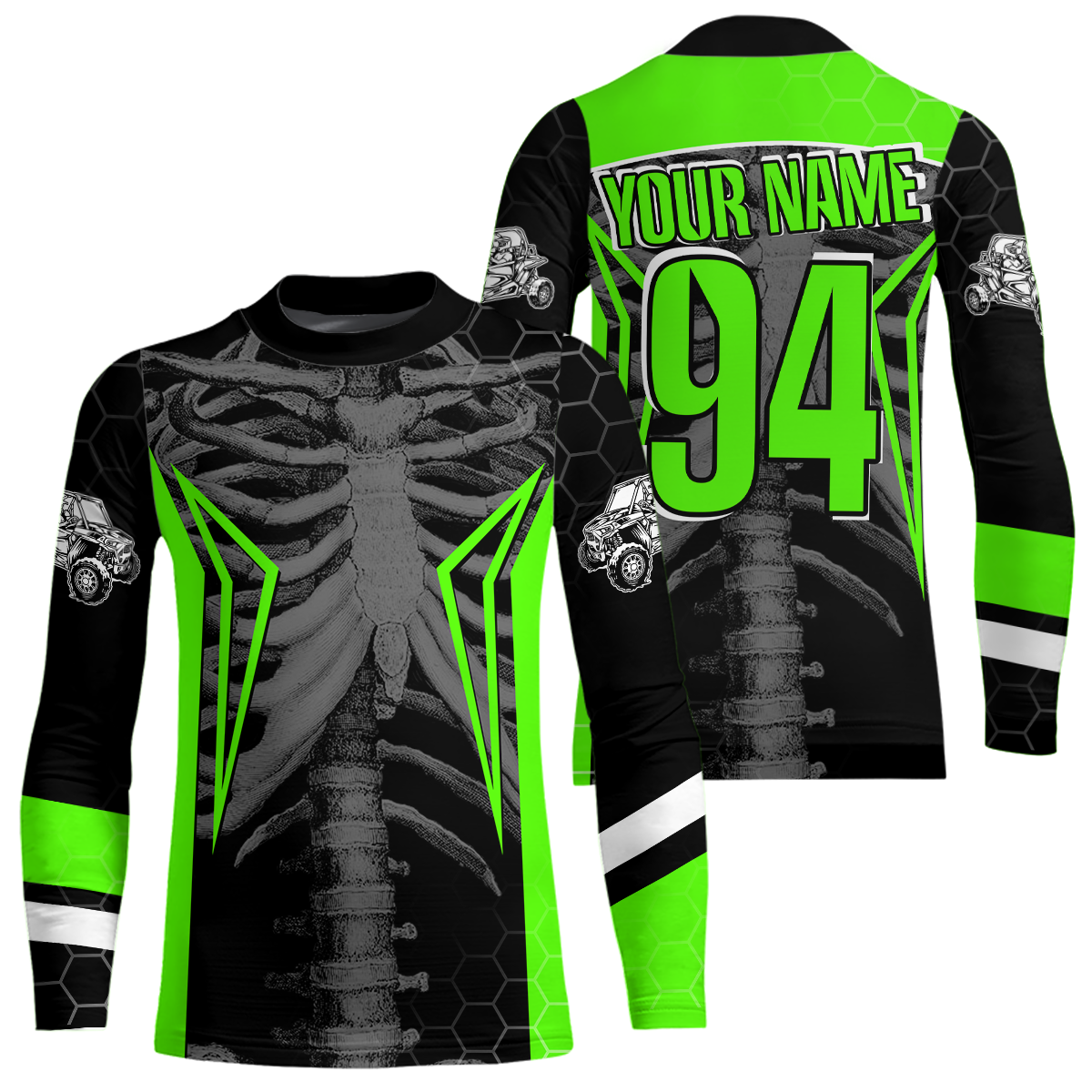 Custom Green Cool Bone Side by Side Shirts UTV Racing Jersey Motocross Jersey +
