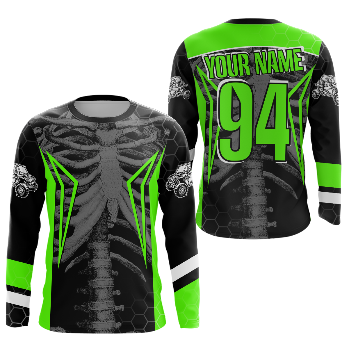 Custom Green Cool Bone Side by Side Shirts UTV Racing Jersey Motocross Jersey +