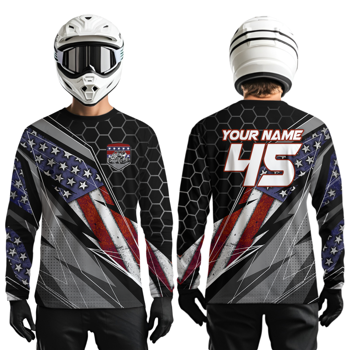 Custom Black US Flag UTV Off-Road Shirts Side by Side UTV Motocross Shirt +