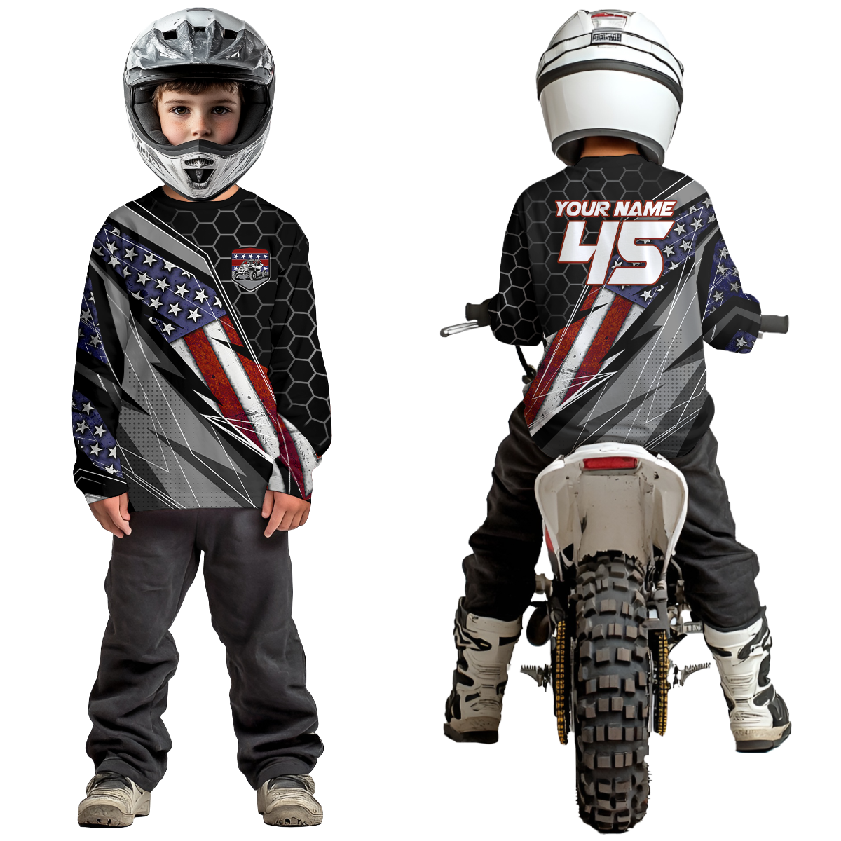 Custom Black US Flag UTV Off-Road Shirts Side by Side UTV Motocross Shirt +