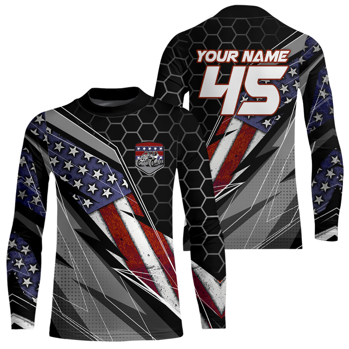 Custom Black US Flag UTV Off-Road Shirts Side by Side UTV Motocross Shirt +