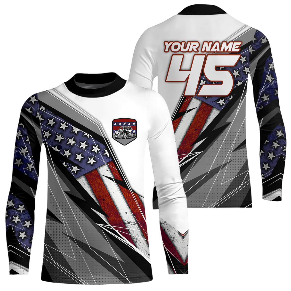 Custom White US Flag UTV Off-Road Shirts Side by Side UTV Motocross Shirt +
