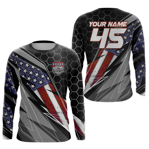 Custom Black US Flag UTV Off-Road Shirts Side by Side UTV Motocross Shirt +