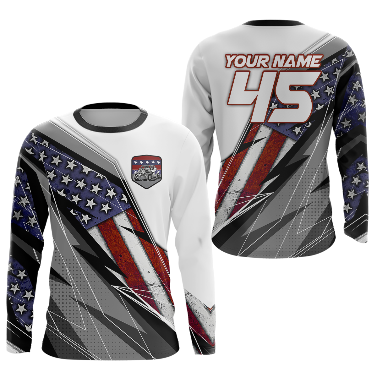 Custom White US Flag UTV Off-Road Shirts Side by Side UTV Motocross Shirt +