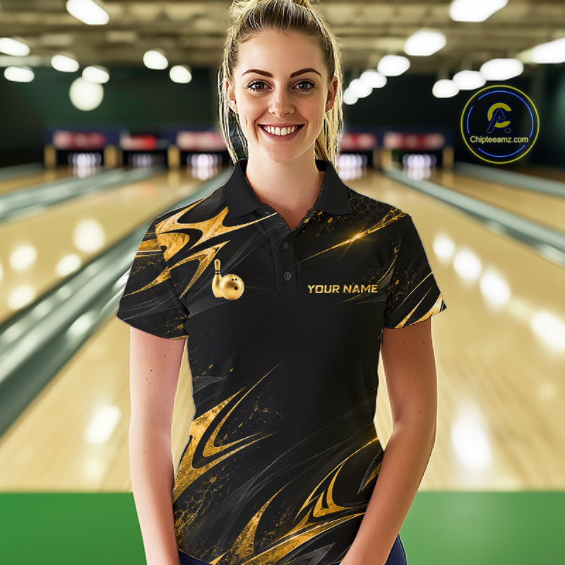 Personalized Black Gold Bowling Jersey Bowling Team Shirts Bowling Tournament