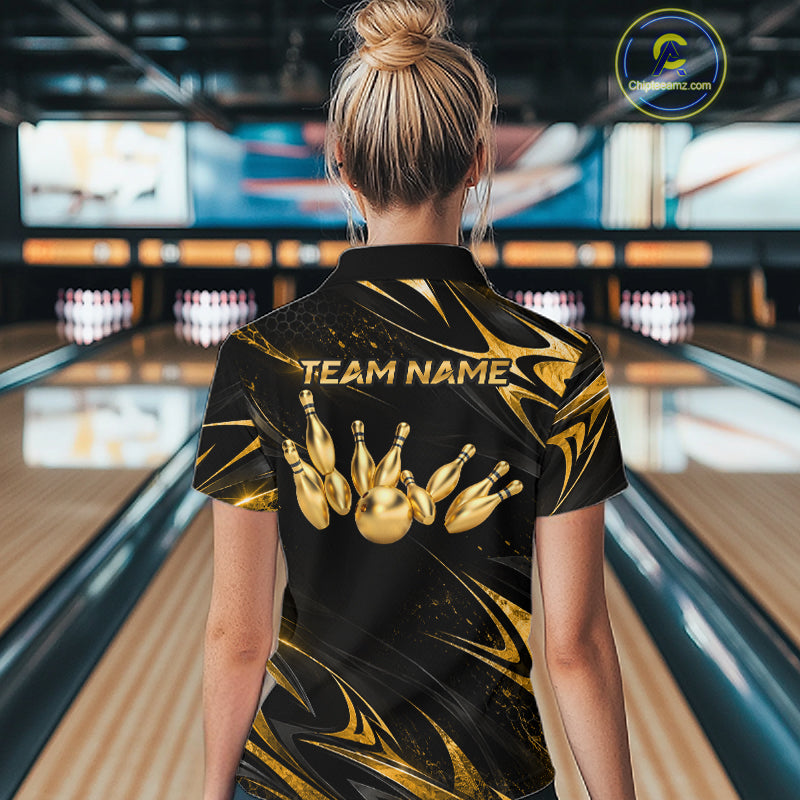 Personalized Black Gold Bowling Jersey Bowling Team Shirts Bowling Tournament