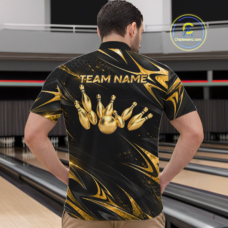 Personalized Black Gold Bowling Jersey Bowling Team Shirts Bowling Tournament