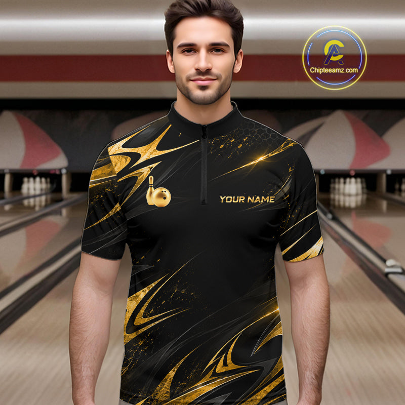 Personalized Black Gold Bowling Jersey Bowling Team Shirts Bowling Tournament