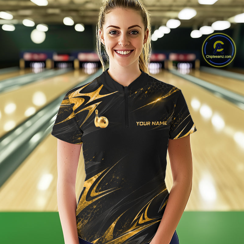 Personalized Black Gold Bowling Jersey Bowling Team Shirts Bowling Tournament