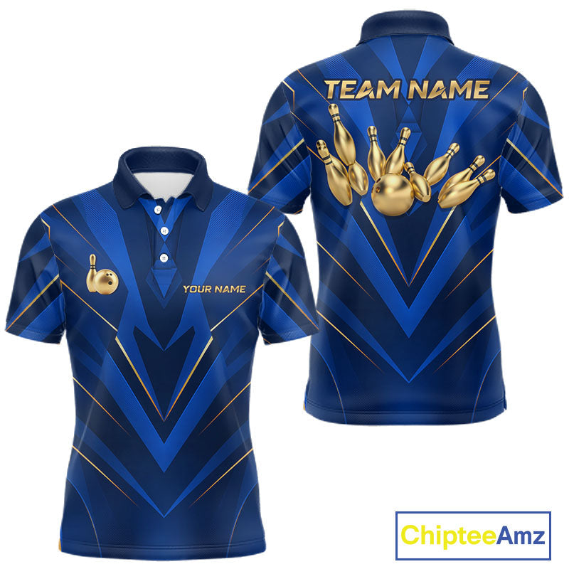 Blue and Gold Bowling Jersey Custom Bowling Team Shirts Bowling League Polo & 1/4 Zip