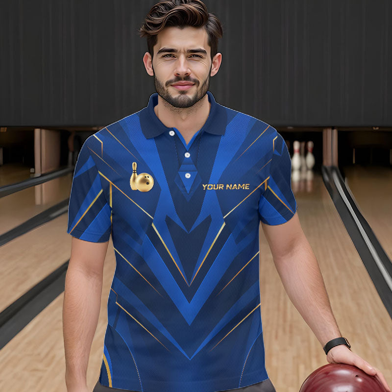 Blue and Gold Bowling Jersey Custom Bowling Team Shirts Bowling League Polo & 1/4 Zip