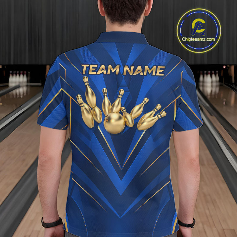 Blue and Gold Bowling Jersey Custom Bowling Team Shirts Bowling League Polo & 1/4 Zip