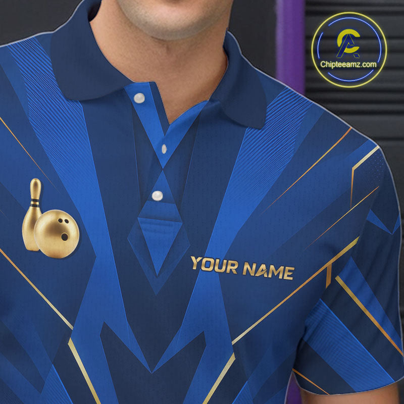 Blue and Gold Bowling Jersey Custom Bowling Team Shirts Bowling League Polo & 1/4 Zip
