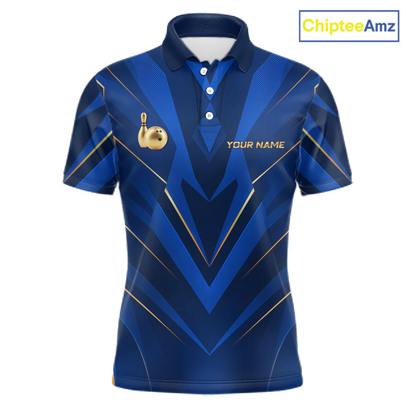 Blue and Gold Bowling Jersey Custom Bowling Team Shirts Bowling League Polo & 1/4 Zip
