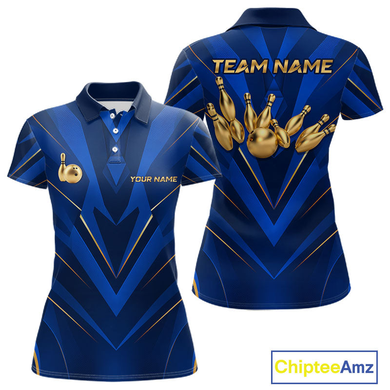 Blue and Gold Bowling Jersey Custom Bowling Team Shirts Bowling League Polo & 1/4 Zip