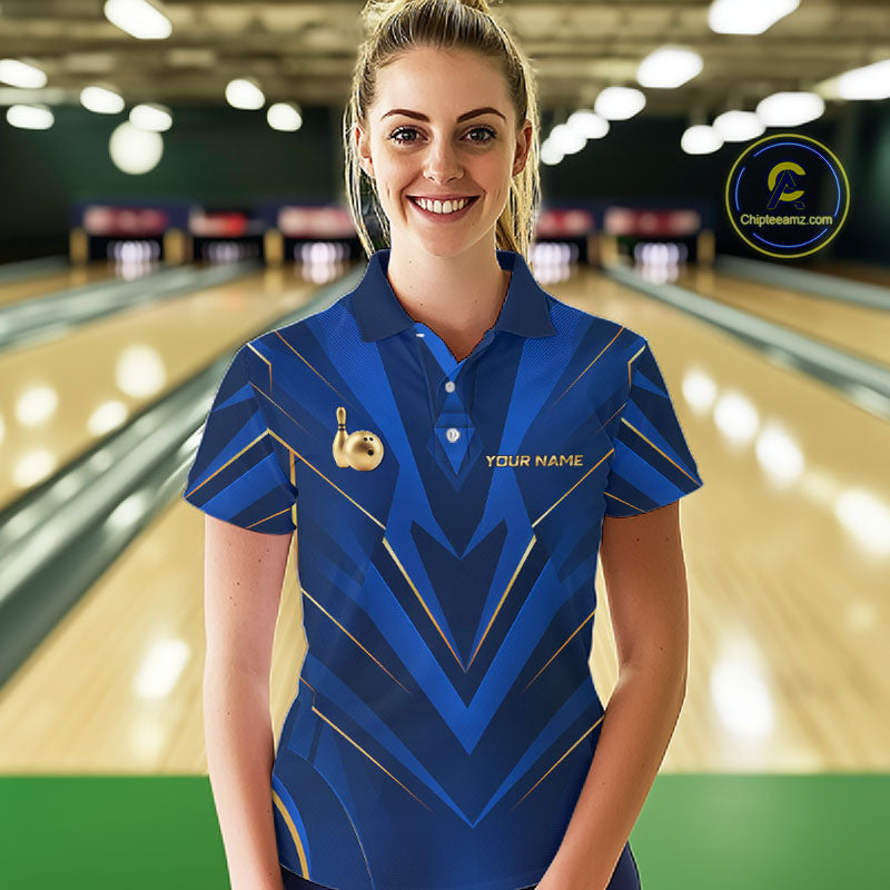 Blue and Gold Bowling Jersey Custom Bowling Team Shirts Bowling League Polo & 1/4 Zip