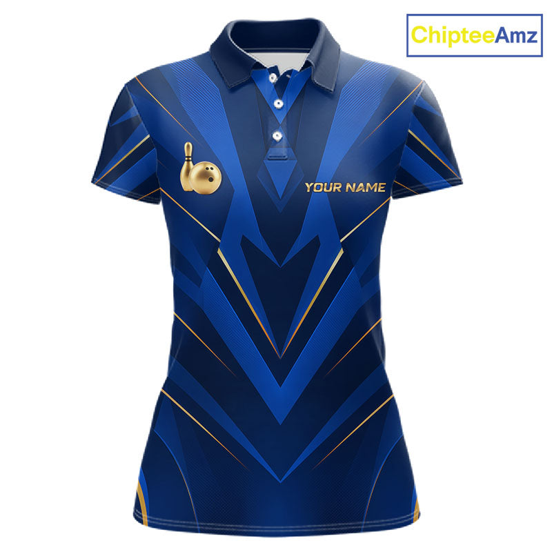 Blue and Gold Bowling Jersey Custom Bowling Team Shirts Bowling League Polo & 1/4 Zip