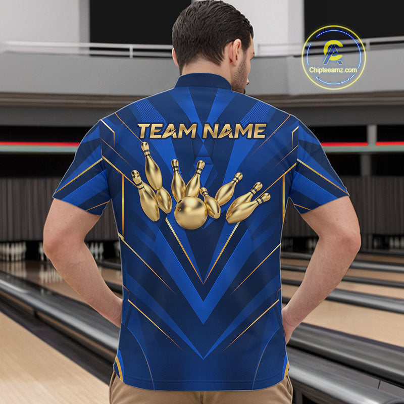 Blue and Gold Bowling Jersey Custom Bowling Team Shirts Bowling League Polo & 1/4 Zip
