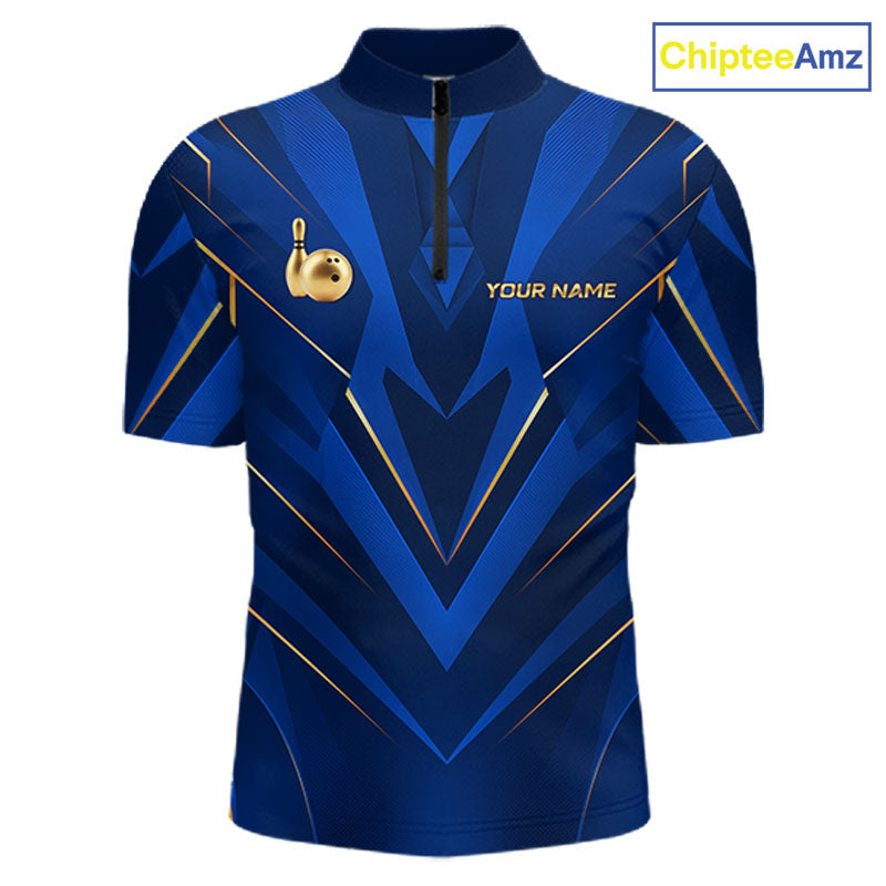 Blue and Gold Bowling Jersey Custom Bowling Team Shirts Bowling League Polo & 1/4 Zip