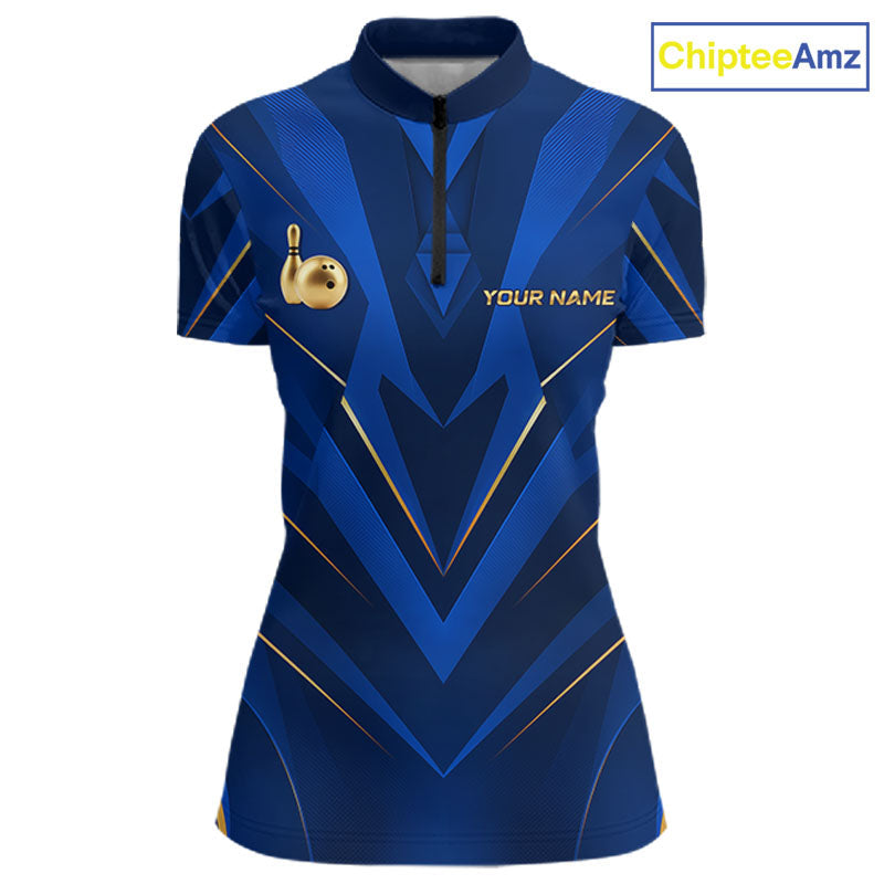 Blue and Gold Bowling Jersey Custom Bowling Team Shirts Bowling League Polo & 1/4 Zip