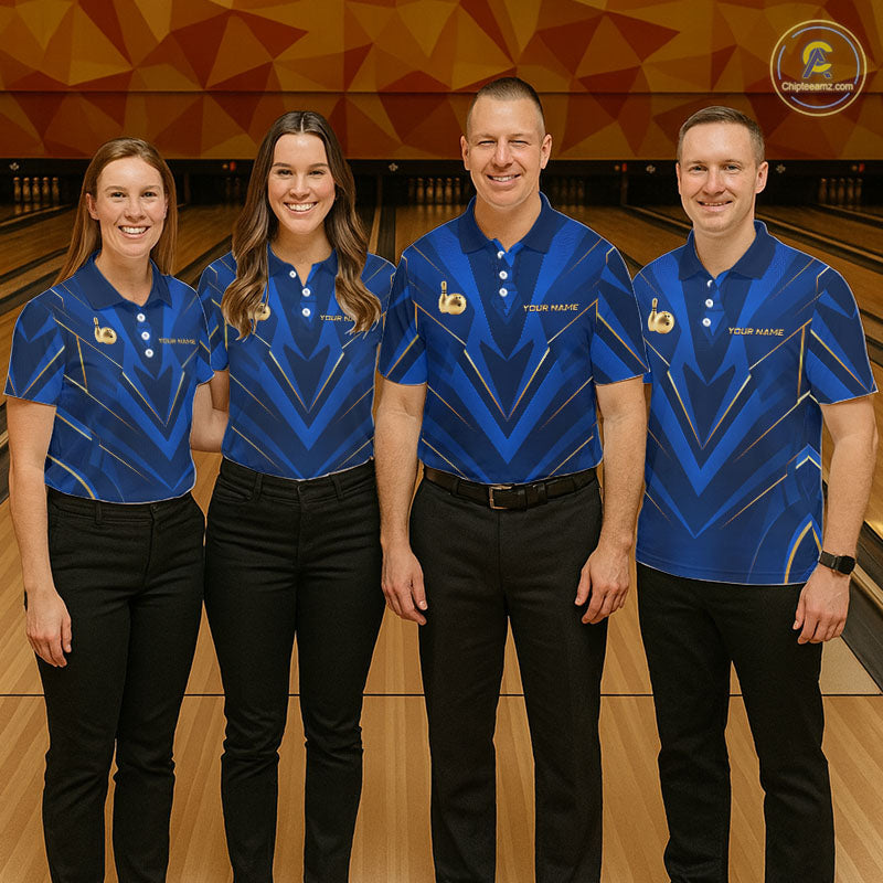 Blue and Gold Bowling Jersey Custom Bowling Team Shirts Bowling League Polo & 1/4 Zip