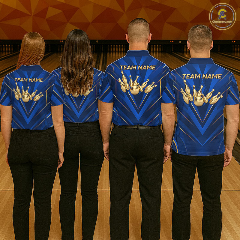 Blue and Gold Bowling Jersey Custom Bowling Team Shirts Bowling League Polo & 1/4 Zip