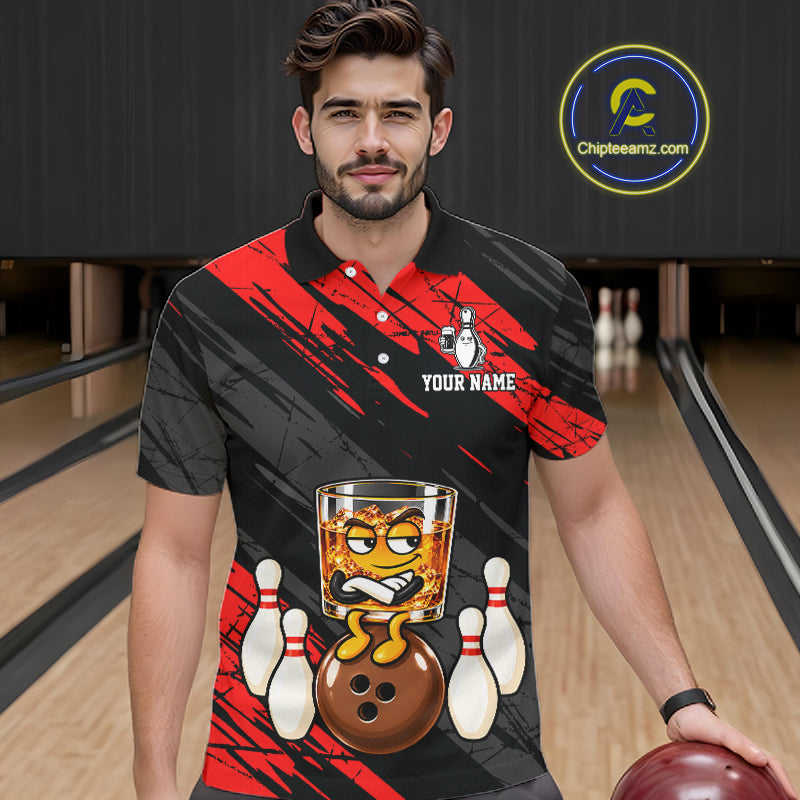Custom Red Funny Whiskey Bowling Jersey Bowling Team Shirts Bowling Polo & 1/4 Zip
