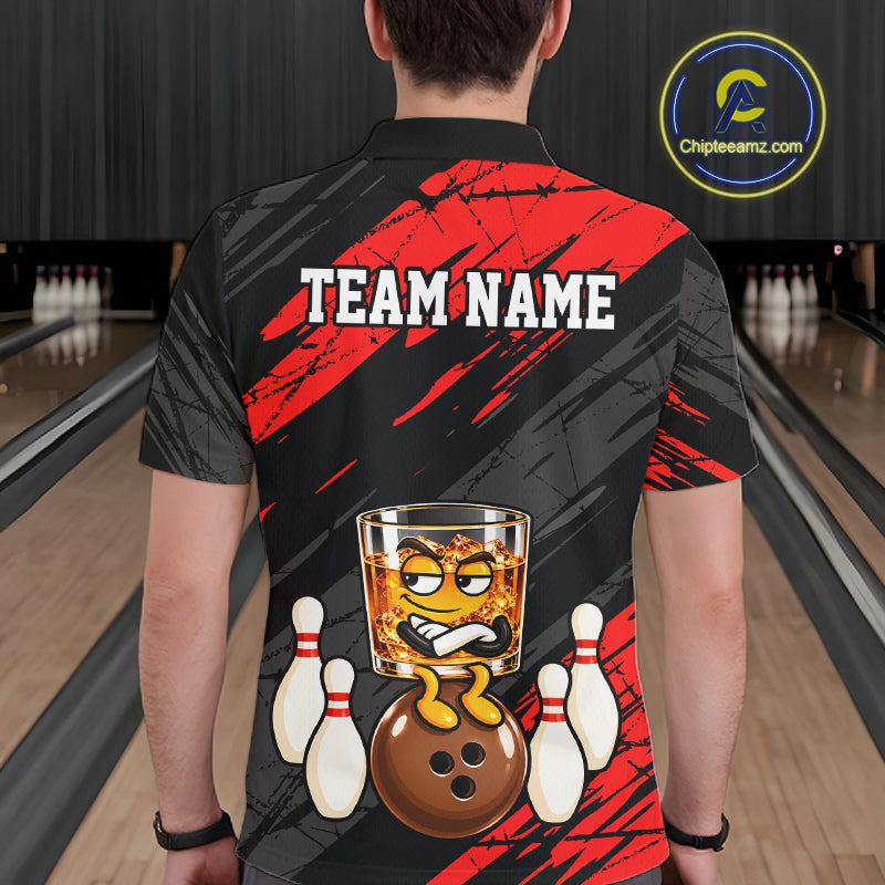 Custom Red Funny Whiskey Bowling Jersey Bowling Team Shirts Bowling Polo & 1/4 Zip