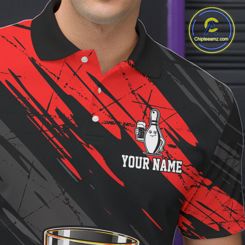 Custom Red Funny Whiskey Bowling Jersey Bowling Team Shirts Bowling Polo & 1/4 Zip