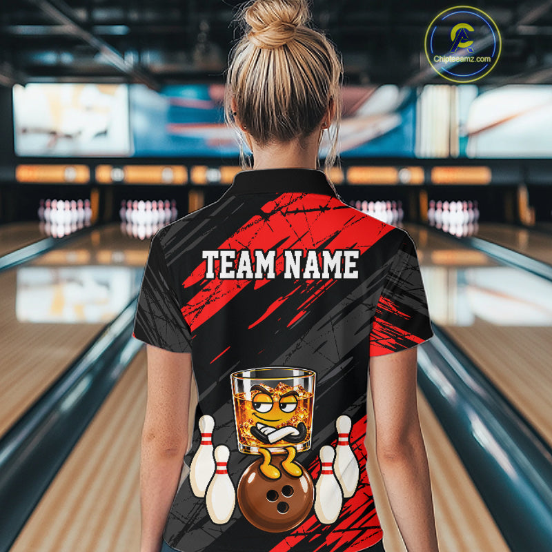 Custom Red Funny Whiskey Bowling Jersey Bowling Team Shirts Bowling Polo & 1/4 Zip