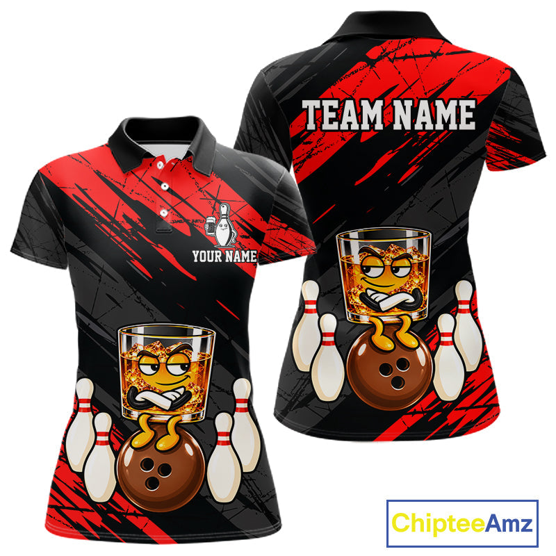 Custom Red Funny Whiskey Bowling Jersey Bowling Team Shirts Bowling Polo & 1/4 Zip
