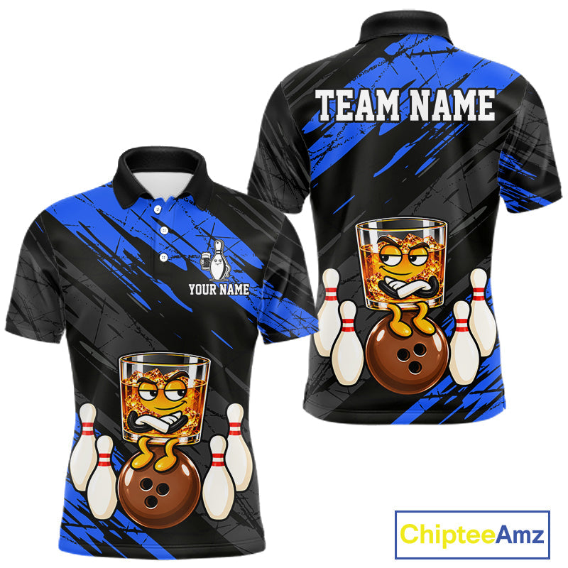 Custom Blue Funny Whiskey Bowling Jersey Bowling Team Shirts Bowling Polo & 1/4 Zip