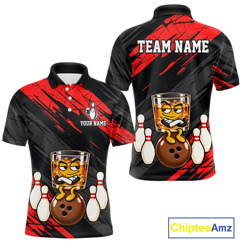 Custom Red Funny Whiskey Bowling Jersey Bowling Team Shirts Bowling Polo & 1/4 Zip