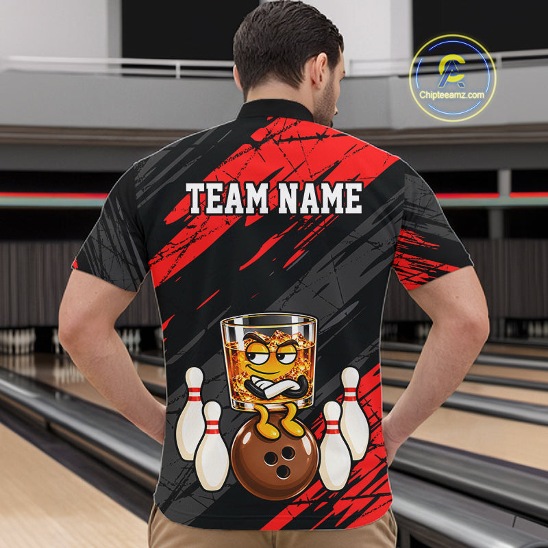Custom Red Funny Whiskey Bowling Jersey Bowling Team Shirts Bowling Polo & 1/4 Zip