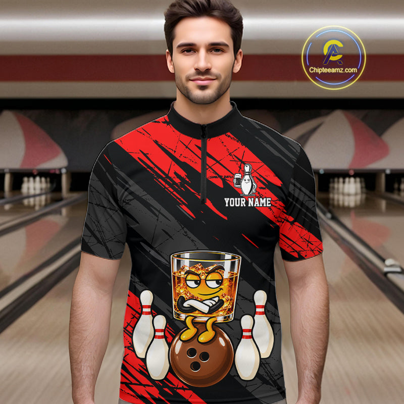 Custom Red Funny Whiskey Bowling Jersey Bowling Team Shirts Bowling Polo & 1/4 Zip