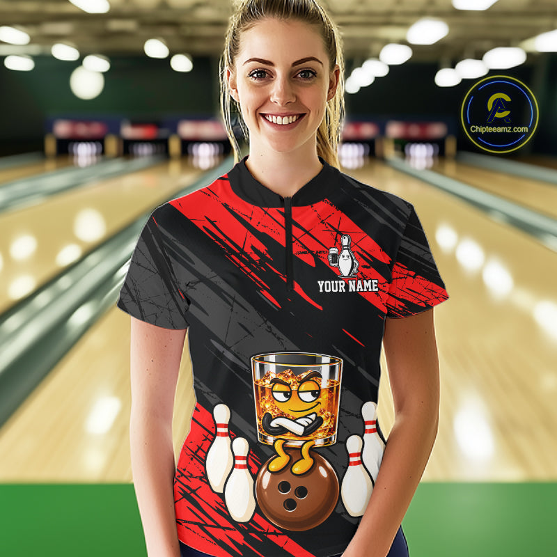 Custom Red Funny Whiskey Bowling Jersey Bowling Team Shirts Bowling Polo & 1/4 Zip