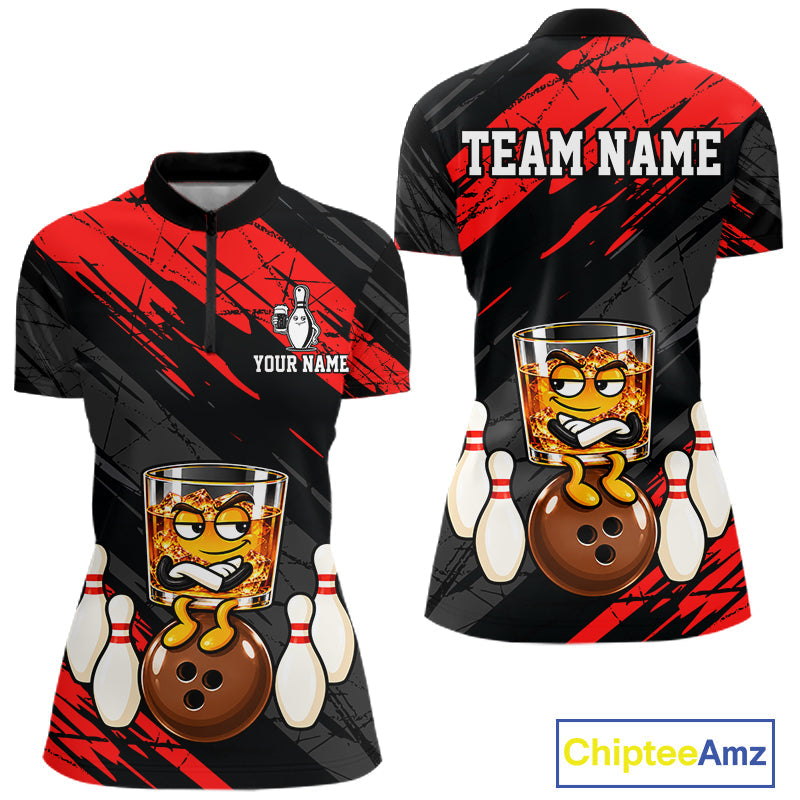 Custom Red Funny Whiskey Bowling Jersey Bowling Team Shirts Bowling Polo & 1/4 Zip