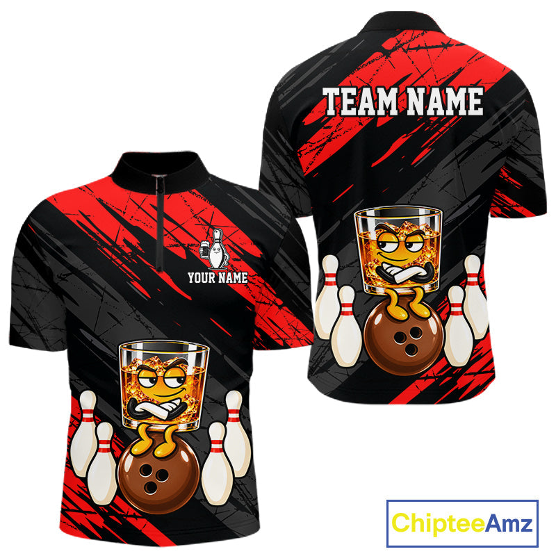 Custom Red Funny Whiskey Bowling Jersey Bowling Team Shirts Bowling Polo & 1/4 Zip