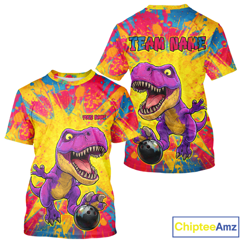 Custom Funny Graffiti Dinosaur Bowling Jersey Bowling Team Shirts Bowling League