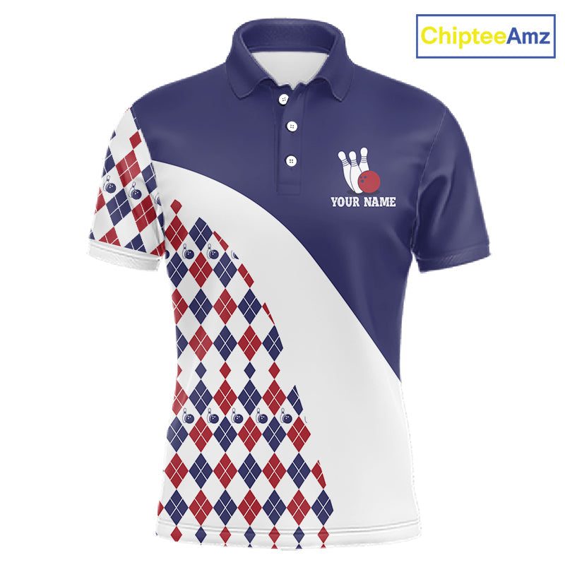 Custom Blue Red Argyle Pattern Bowling Jersey Bowling Team Shirts Polo & 1/4 Zip