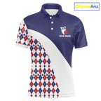 Custom Blue Red Argyle Pattern Bowling Jersey Bowling Team Shirts Polo & 1/4 Zip