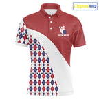Custom Red White Argyle Pattern Bowling Jersey Bowling Team Shirts Polo & 1/4 Zip