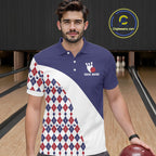 Custom Blue Red Argyle Pattern Bowling Jersey Bowling Team Shirts Polo & 1/4 Zip